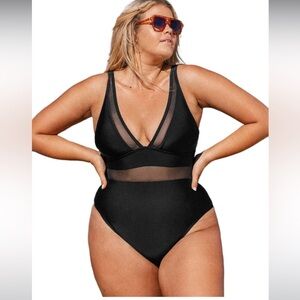 CUPSHE Women Plus Size One Piece V Neck Mesh Tummy Control Bathing Suit 0x NWT